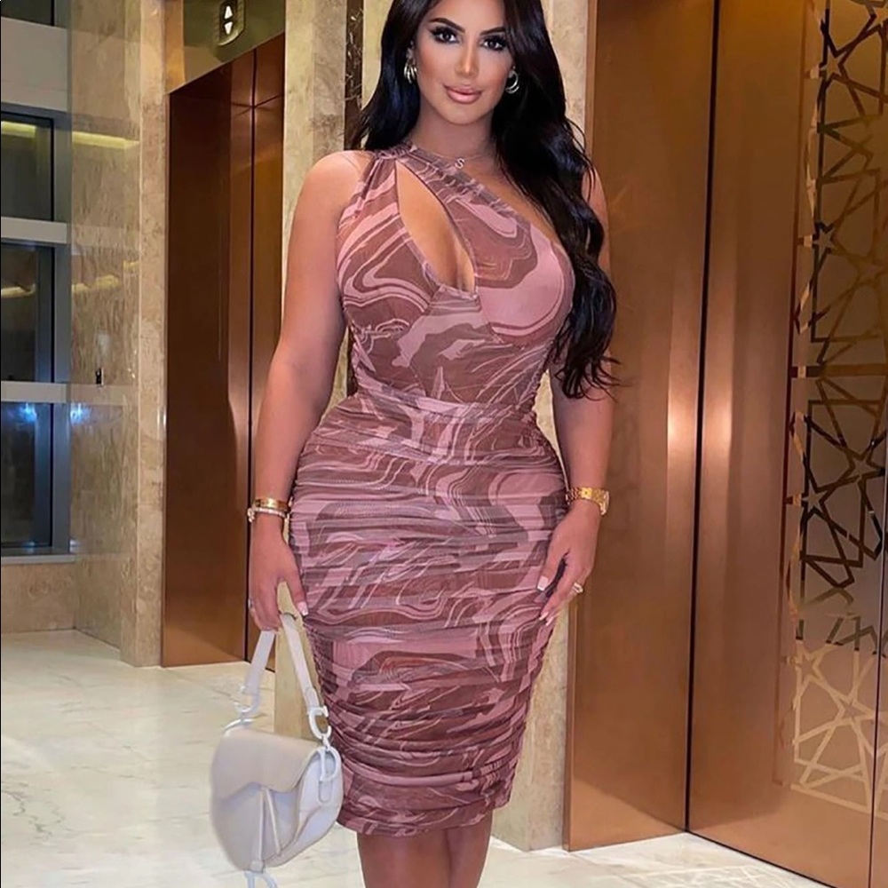 Fashion Nova Brown Midi Mesh Dress